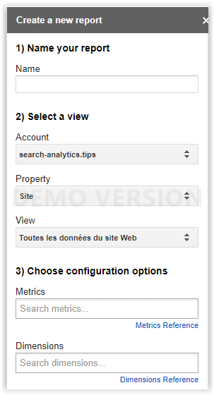 création d'un nouveau rapport avec le module Google Analytics